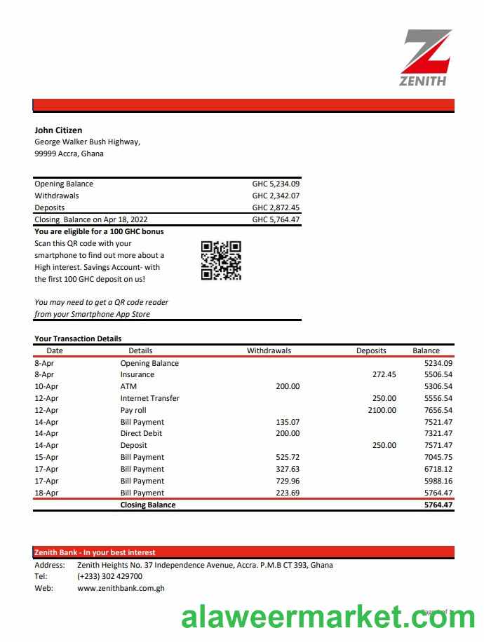 Ghana Zenith bank statement